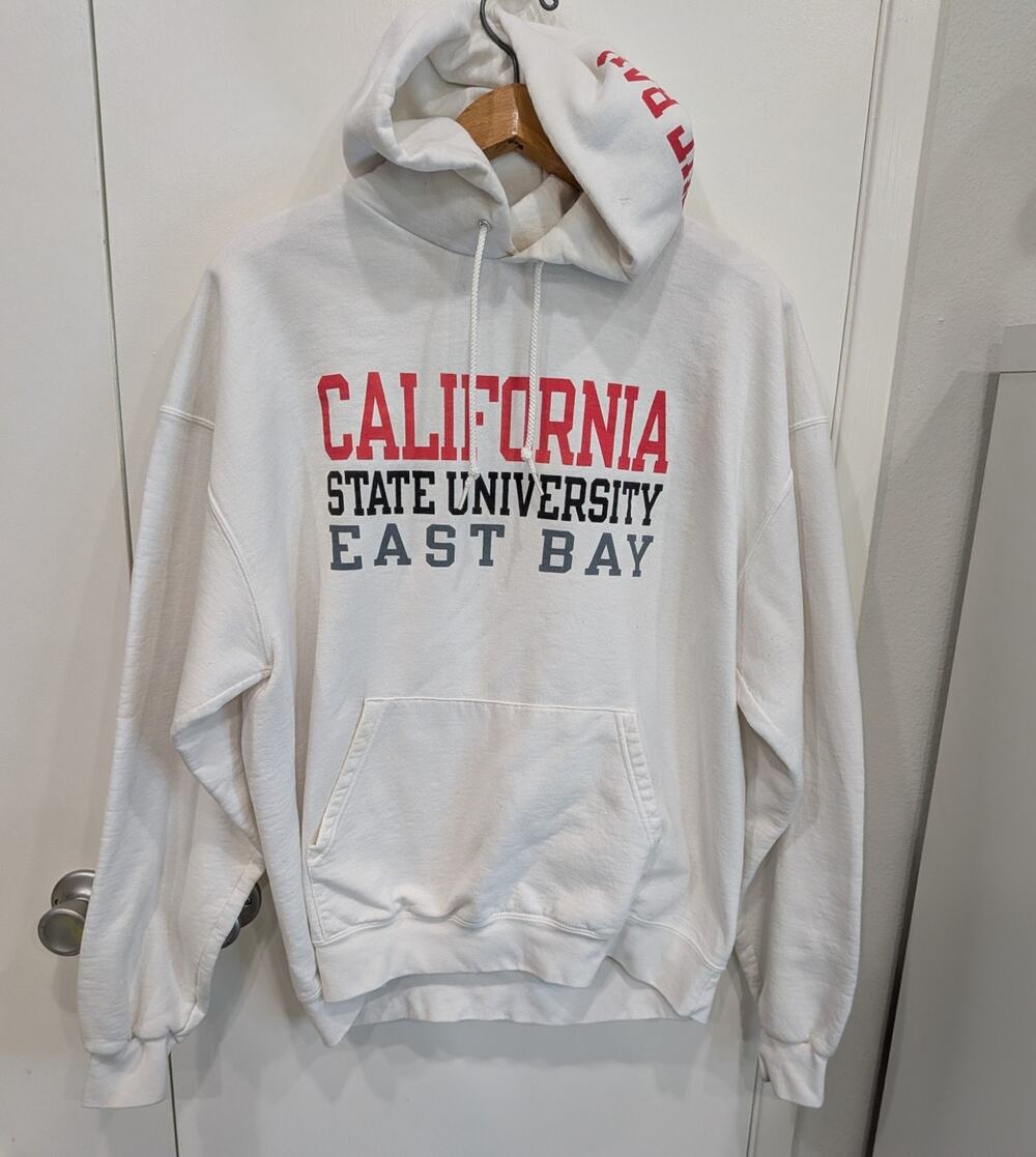 Vintage Style Cal State East Bay Hoodie Sweatshirt White The Bay Fleece XLarge
